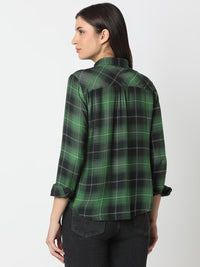 Women Shirt Check Green Regular Fit