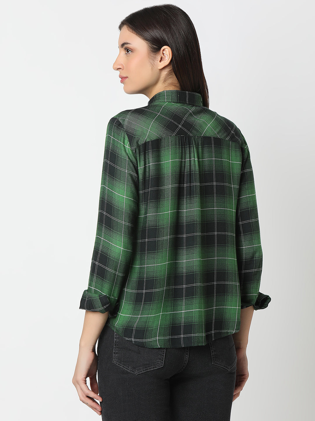 Women Shirt Check Green Regular Fit