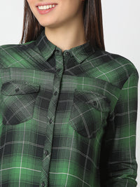 Women Shirt Check Green Regular Fit