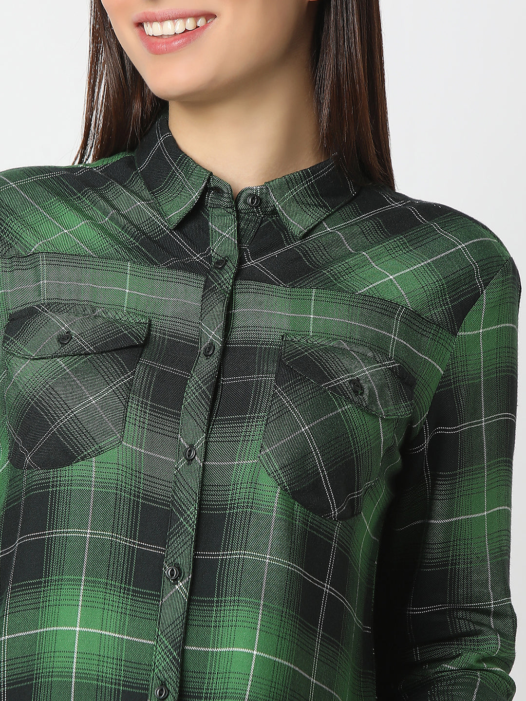 Women Shirt Check Green Regular Fit