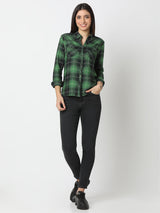 Women Shirt Check Green Regular Fit