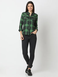 Women Shirt Check Green Regular Fit