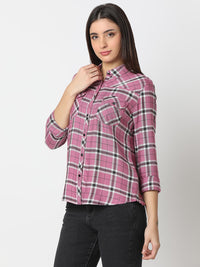 Women Shirt Check Pink Regular Fit