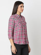 Women Shirt Check Pink Regular Fit