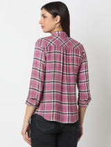 Women Shirt Check Pink Regular Fit