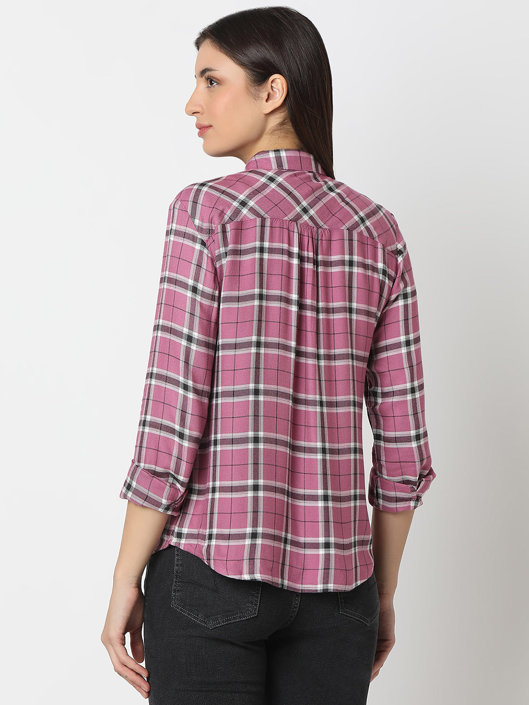 Women Shirt Check Pink Regular Fit