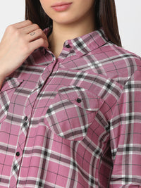 Women Shirt Check Pink Regular Fit