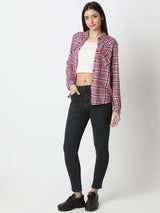 Women Shirt Check Pink Regular Fit