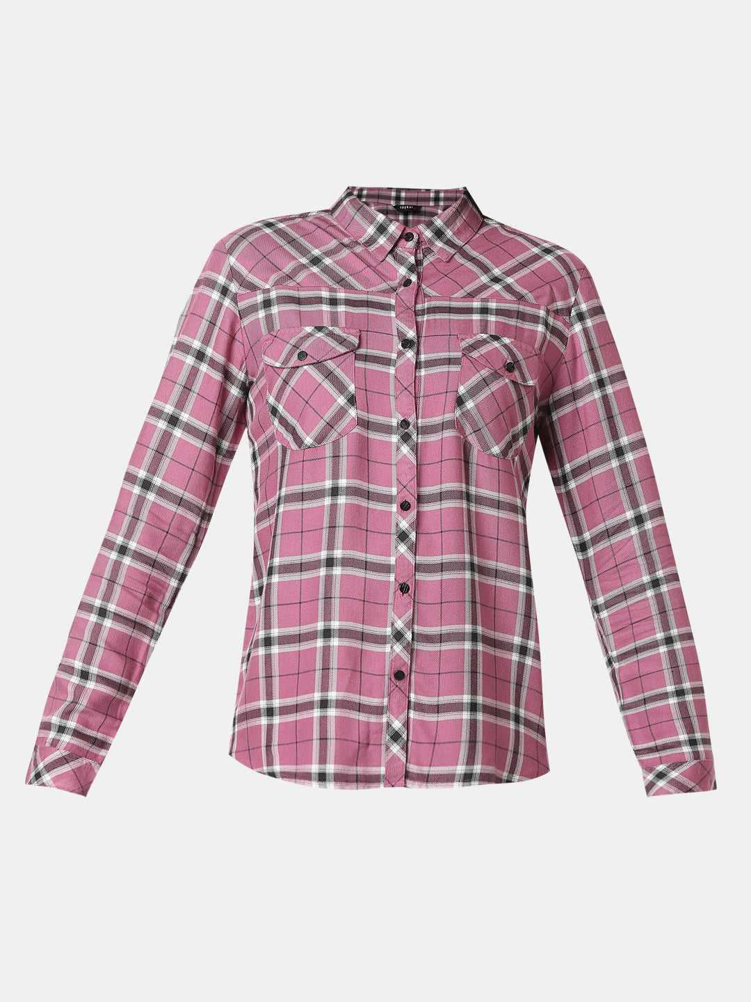 Women Shirt Check Pink Regular Fit
