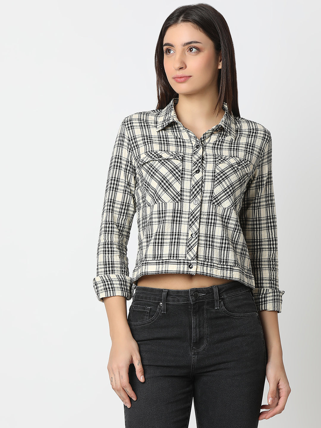 Women Shirt Beige Boxy Fit