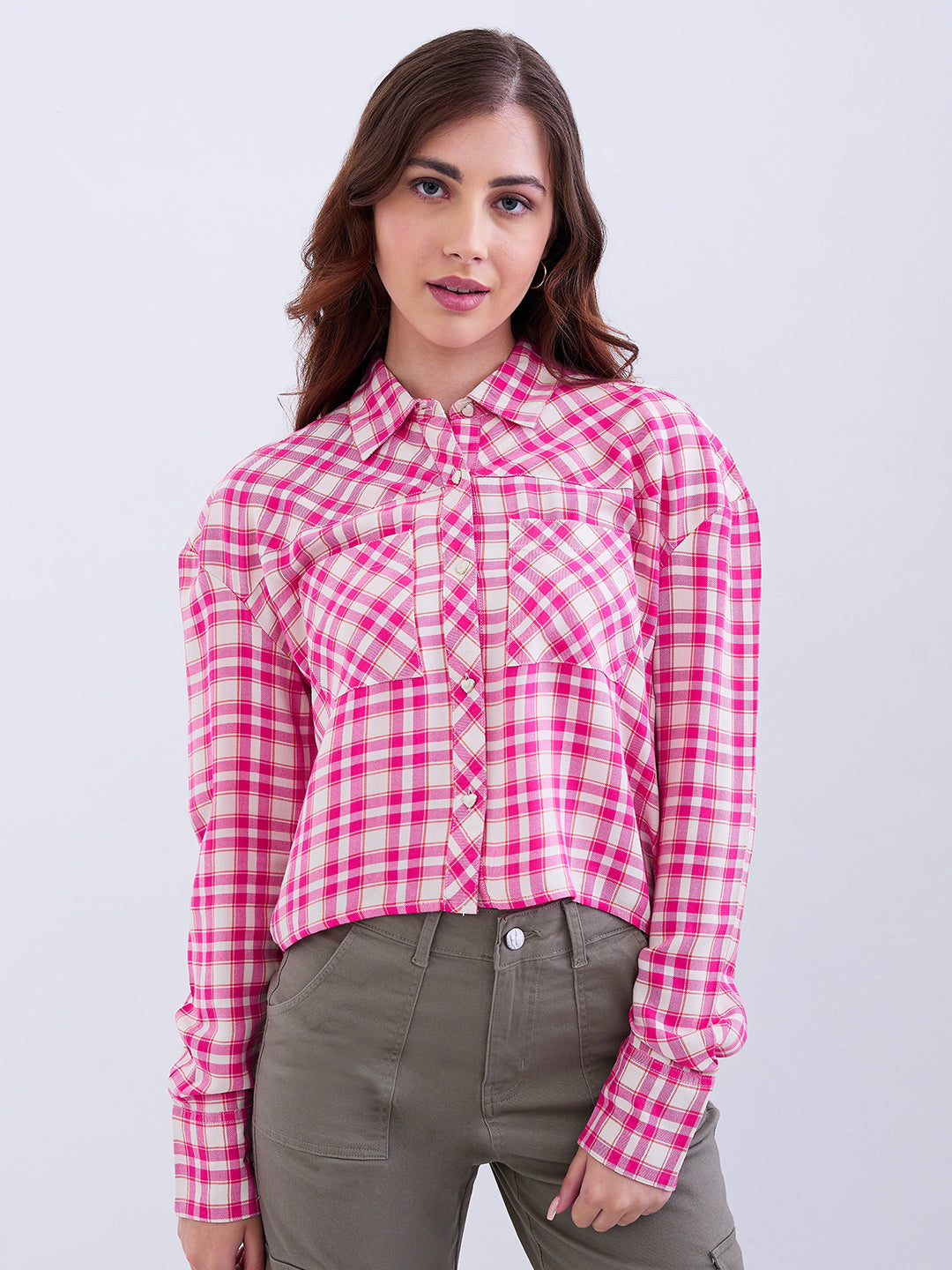 Spykar Luminous Pink Loose Fit Casual Shirts For Women