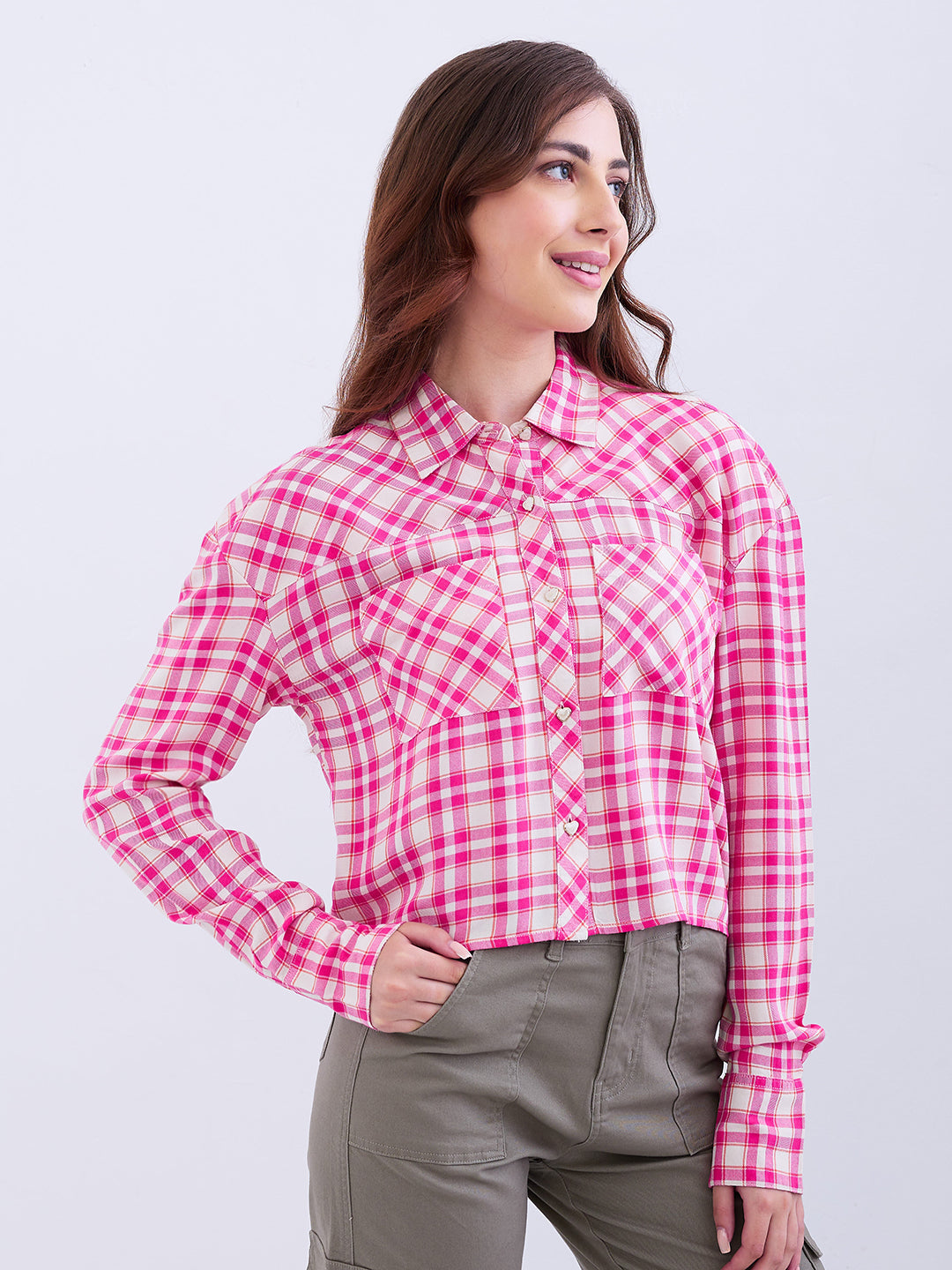 Spykar Luminous Pink Loose Fit Casual Shirts For Women