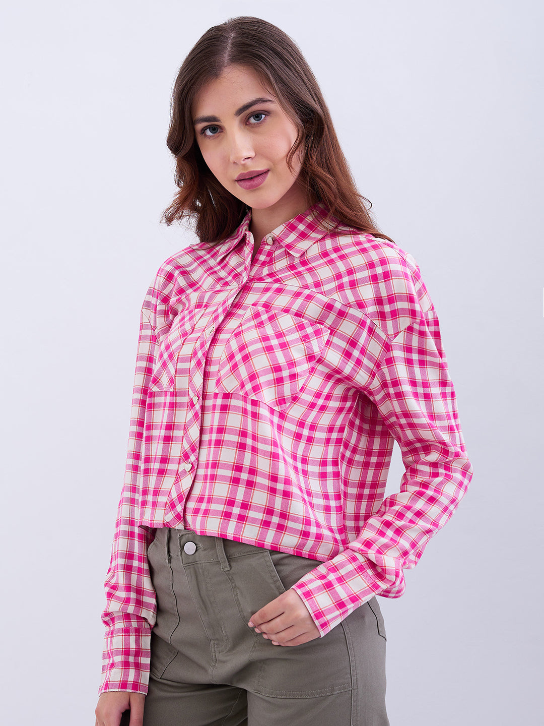 Spykar Luminous Pink Loose Fit Casual Shirts For Women
