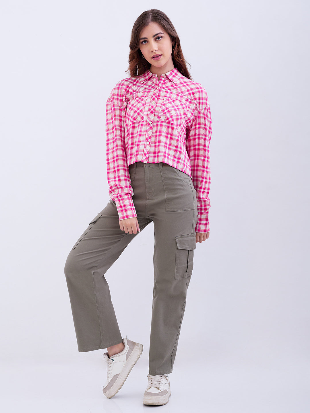 Spykar Luminous Pink Loose Fit Casual Shirts For Women