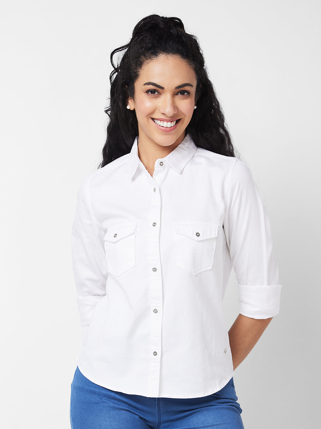 Spykar Ecru Indigo Shirt For Women