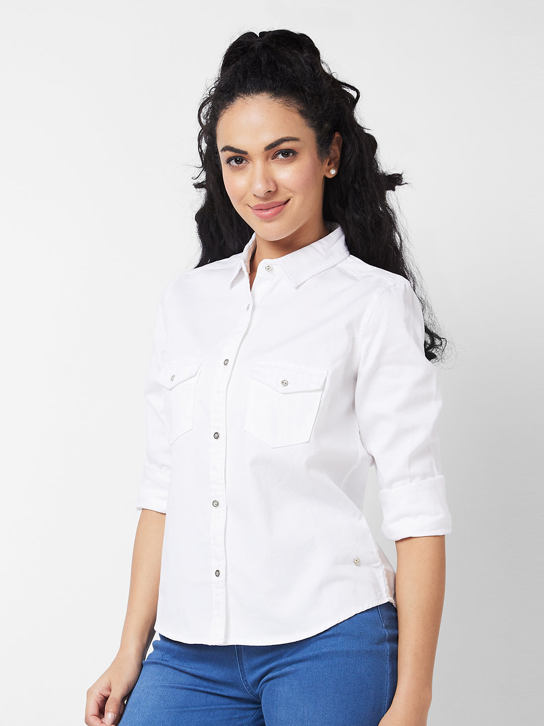 Spykar Ecru Indigo Shirt For Women