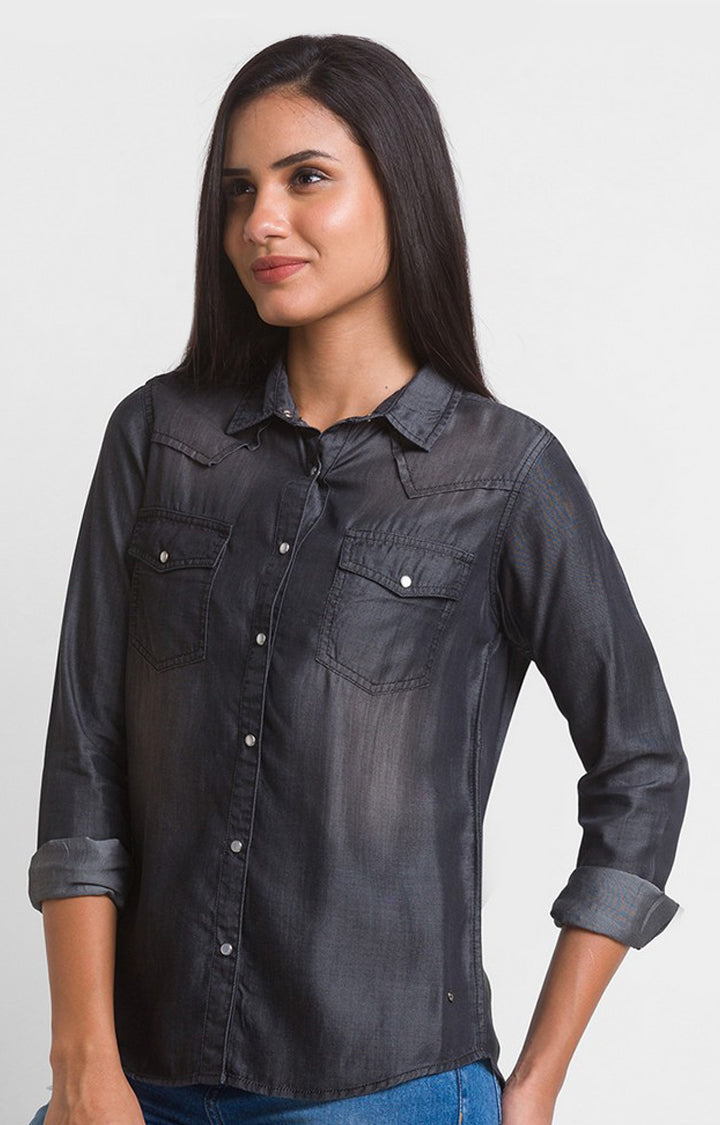Spykar Black Regular Fit Casual Shirts For Women