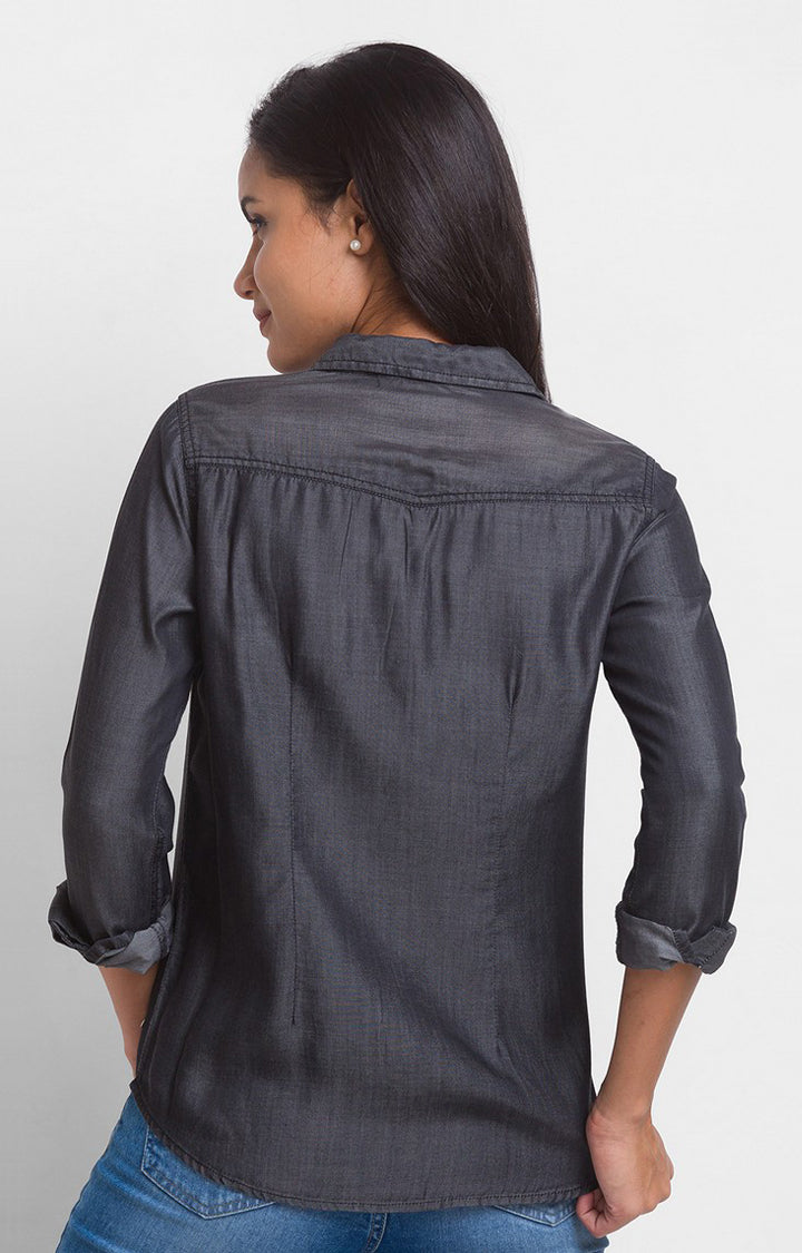 Spykar Black Regular Fit Casual Shirts For Women