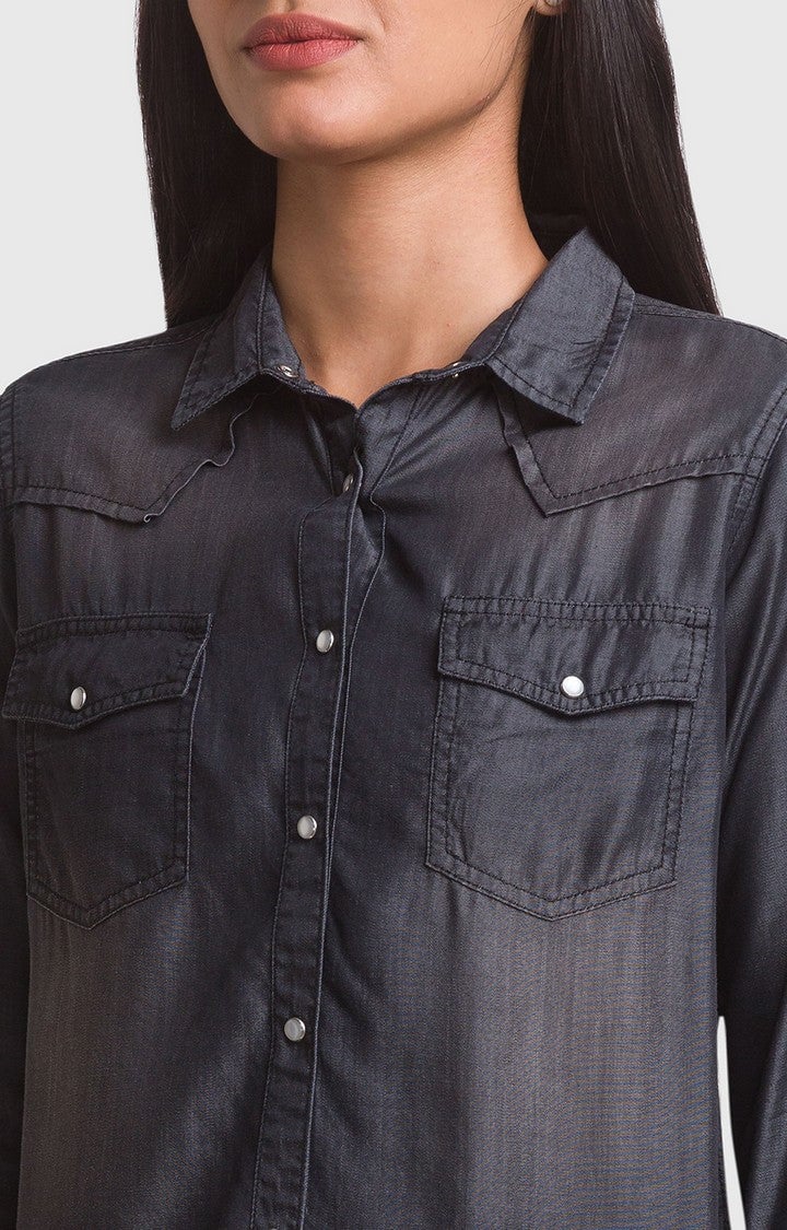 Spykar Black Regular Fit Casual Shirts For Women