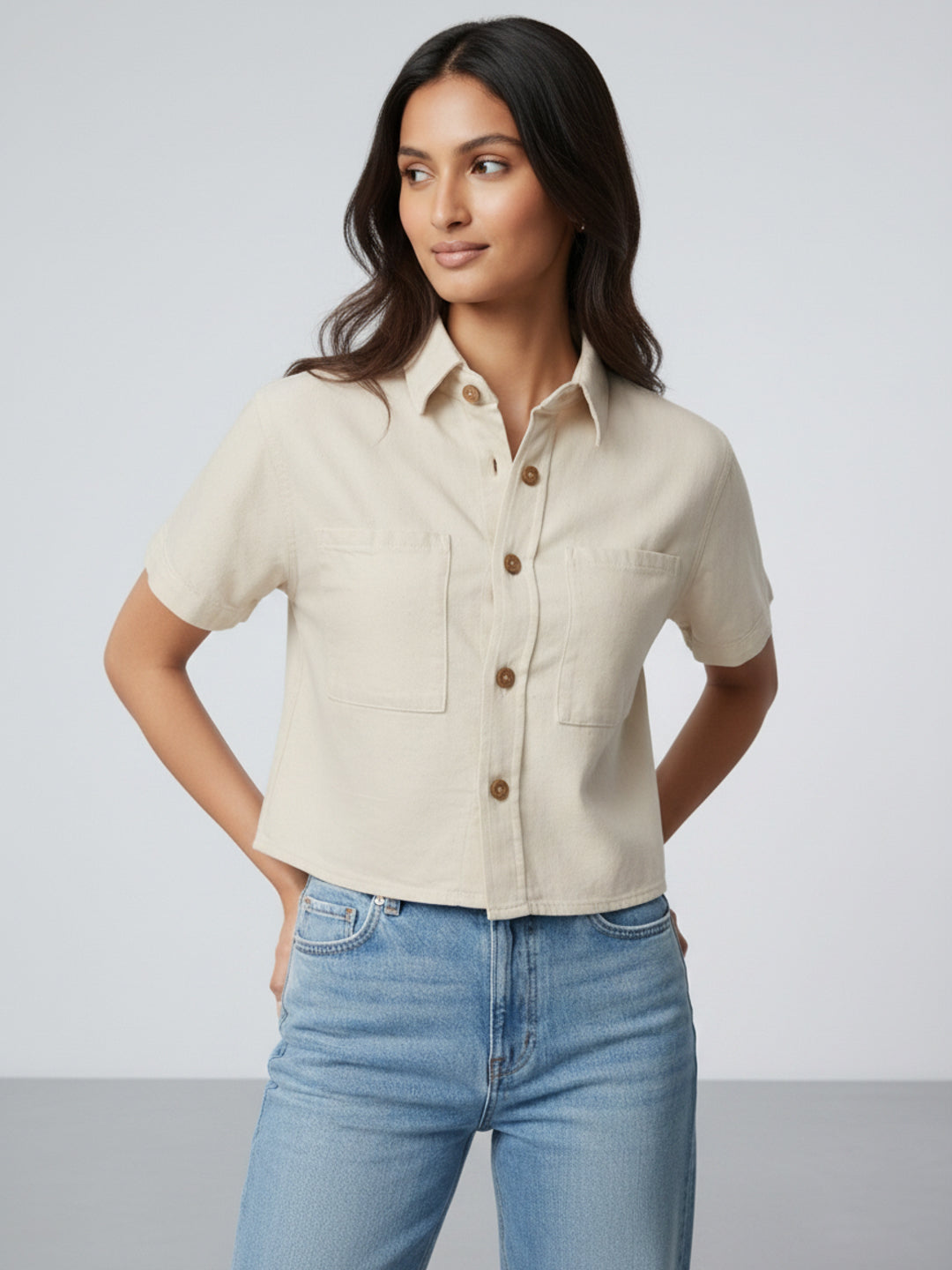 Women Shirt Solid White Slim Fit