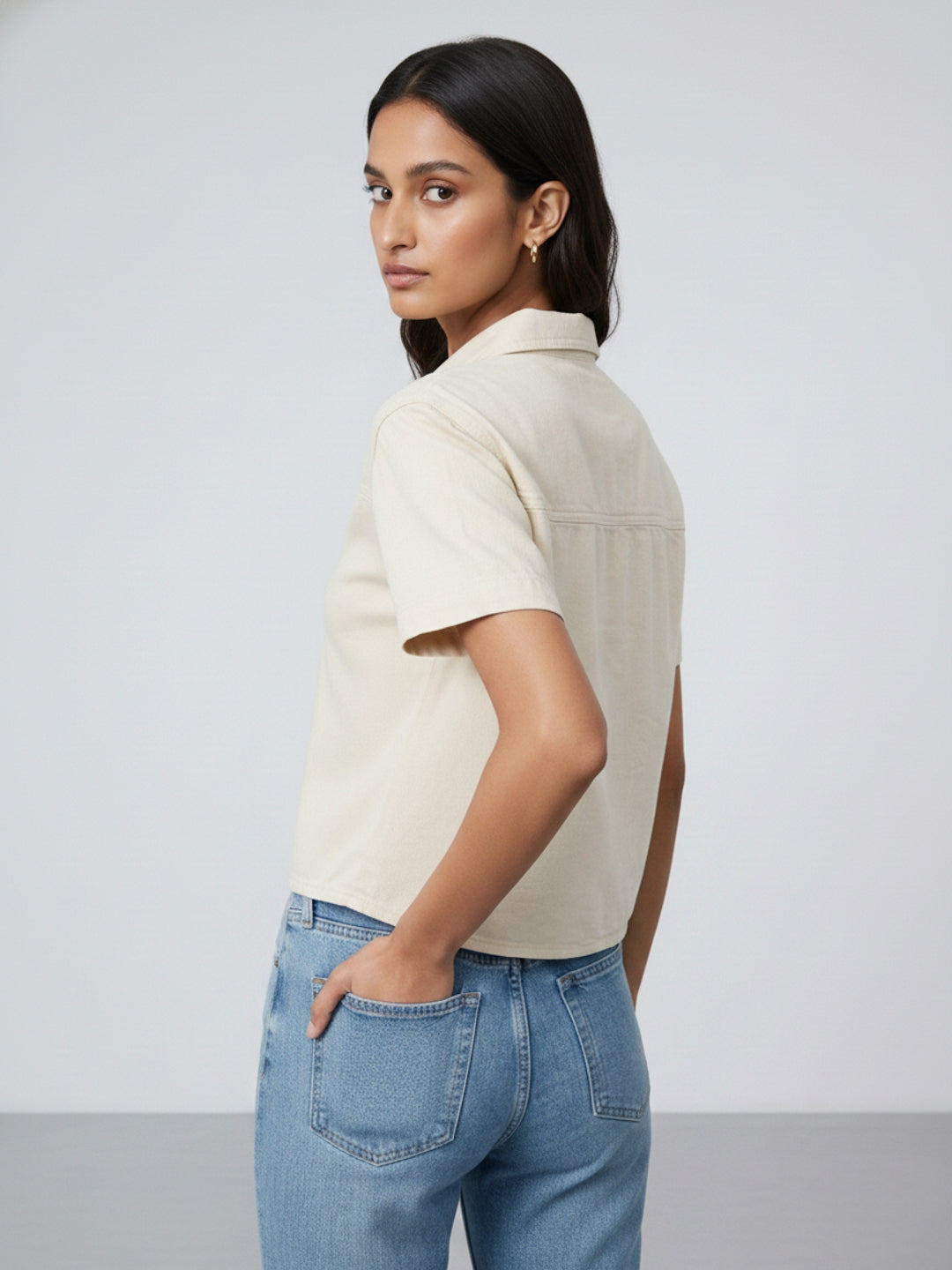 Women Shirt Solid White Slim Fit