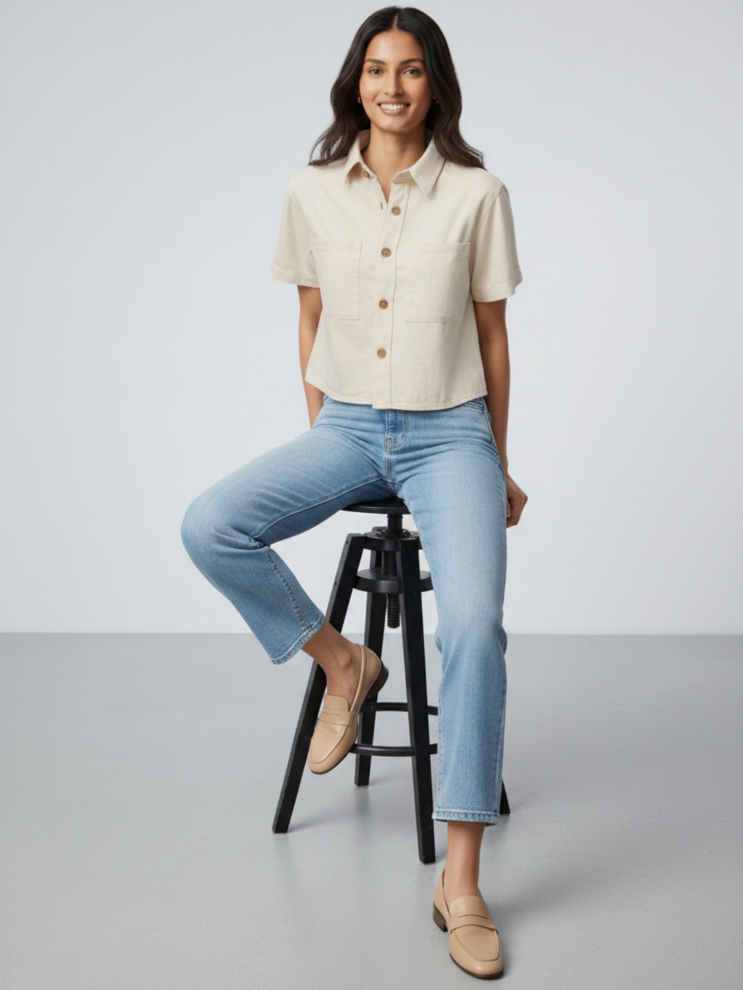 Women Shirt Solid White Slim Fit