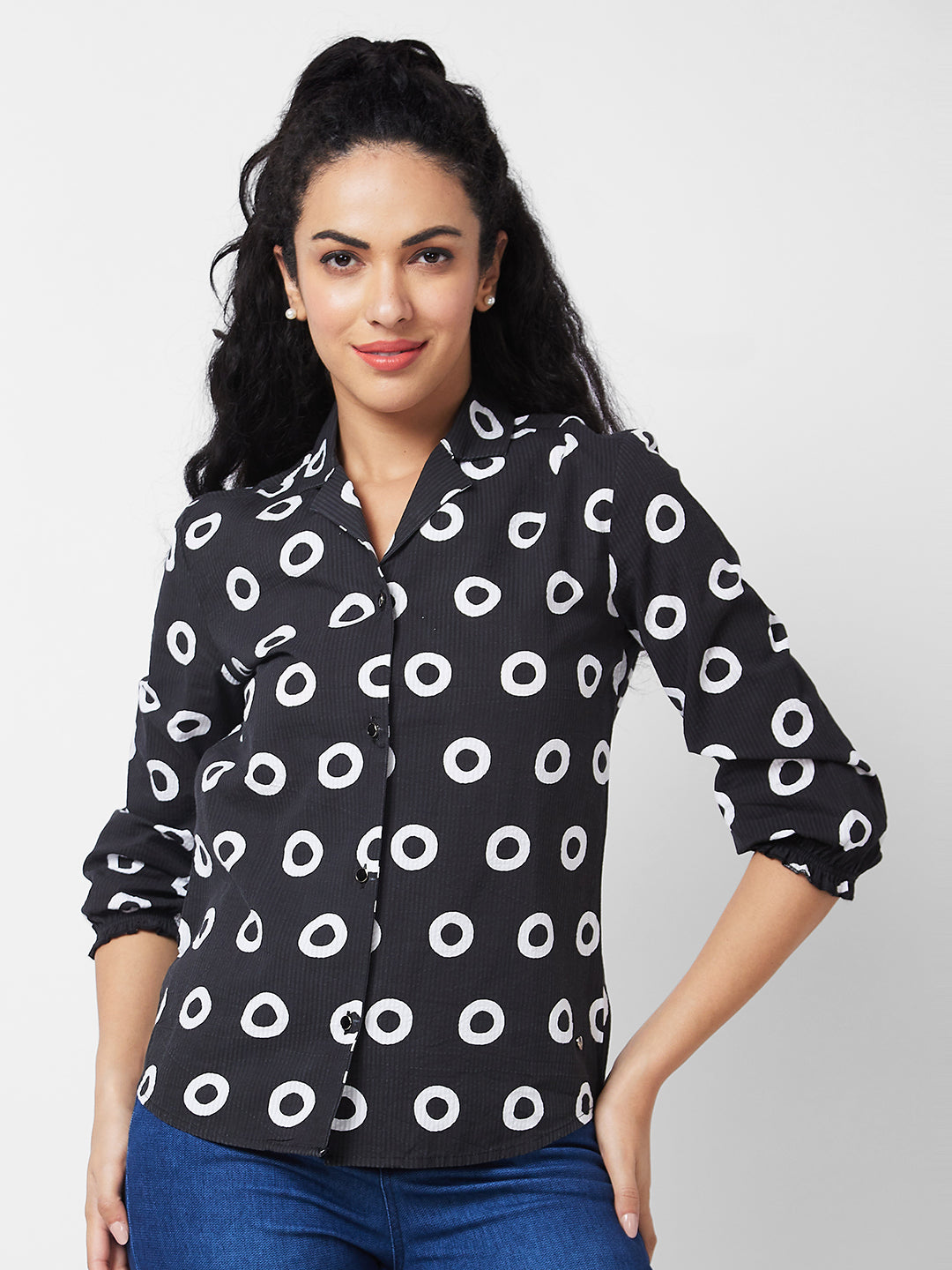 Spykar Black Printed Shirt For Women
