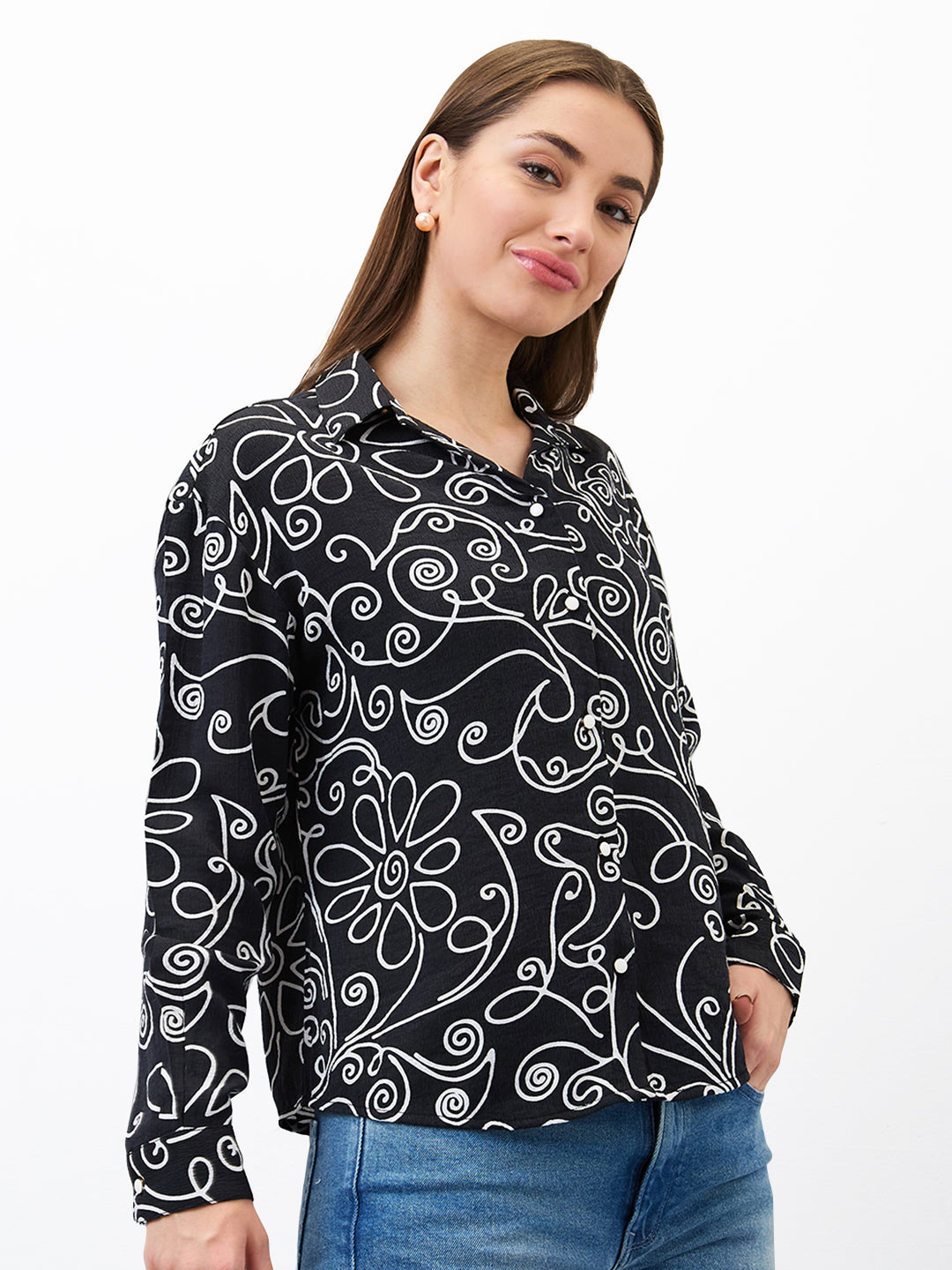 Spykar Black Regular Fit Printed Top For Women