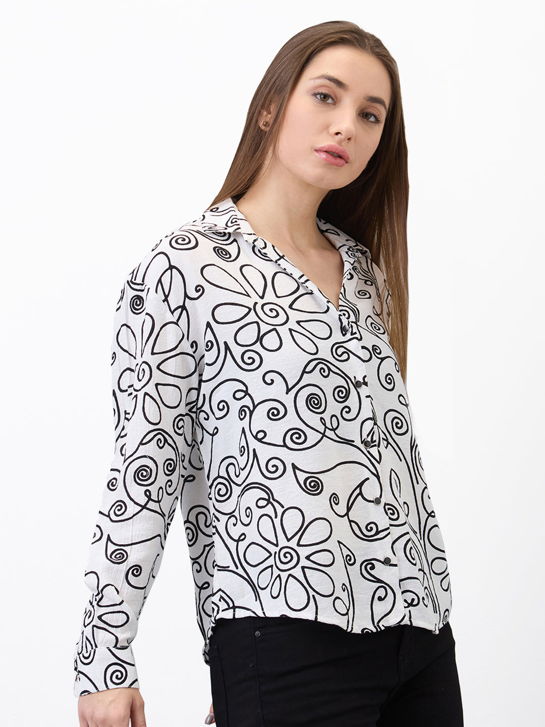 Spykar White Regular Fit Printed Top For Women