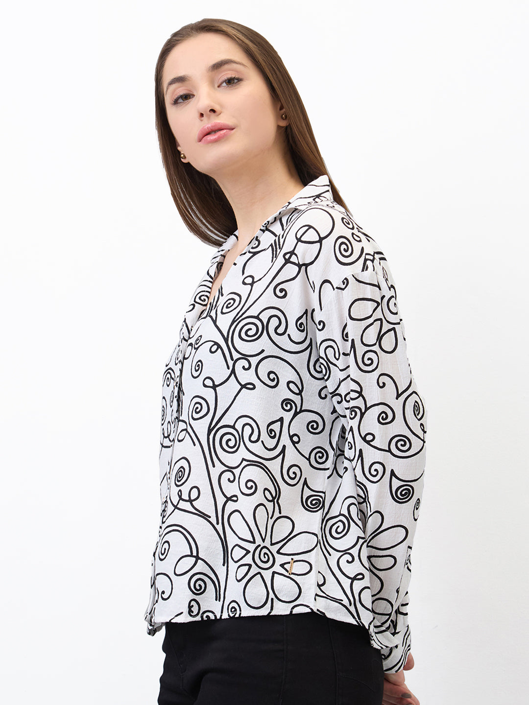 Spykar White Regular Fit Printed Top For Women