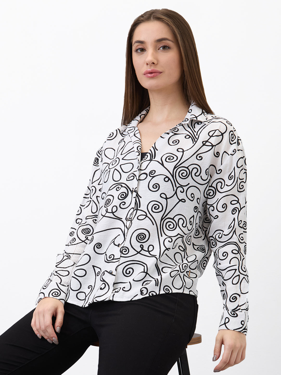 Spykar White Regular Fit Printed Top For Women