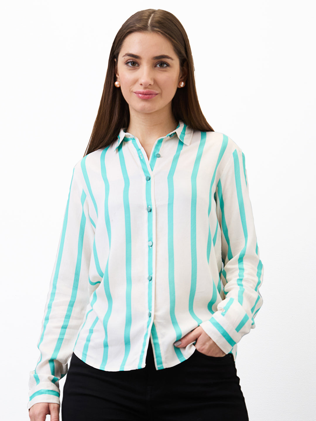 Spykar Blue Regular Fit Printed Full Sleeve Shirt For Women