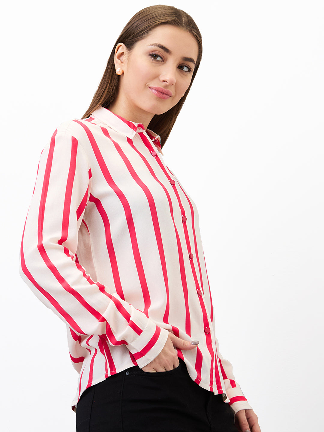 Spykar Red Regular Fit Printed Full Sleeve Shirt For Women