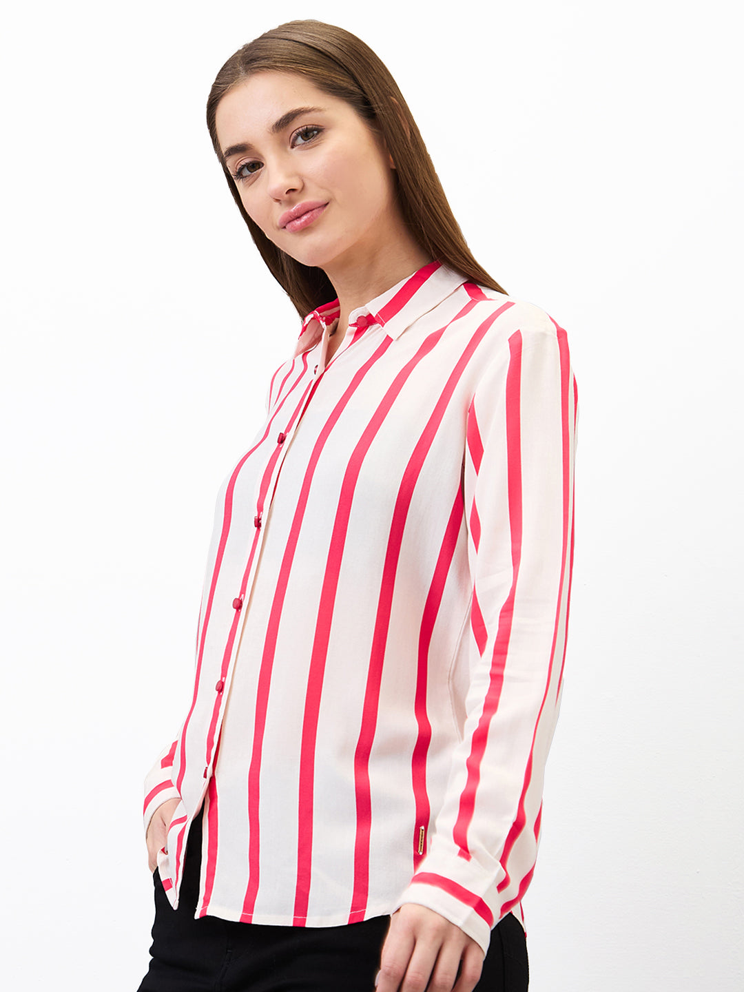 Spykar Red Regular Fit Printed Full Sleeve Shirt For Women