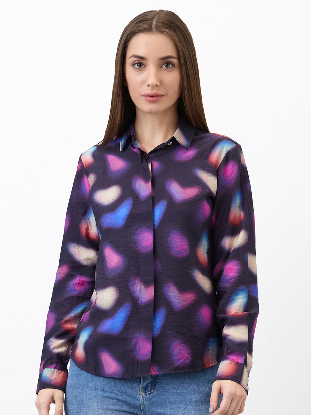 Spykar Black Regular Fit Printed Full Sleeve Shirt For Women