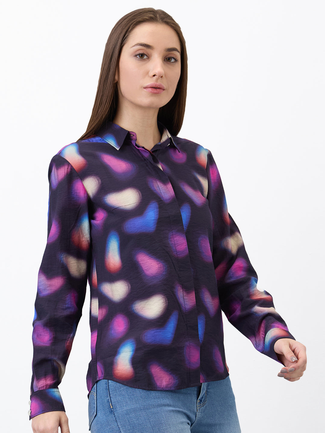 Spykar Black Regular Fit Printed Full Sleeve Shirt For Women