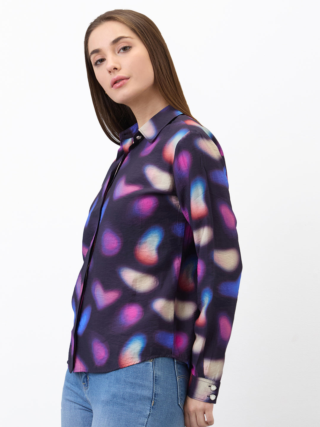 Spykar Black Regular Fit Printed Full Sleeve Shirt For Women