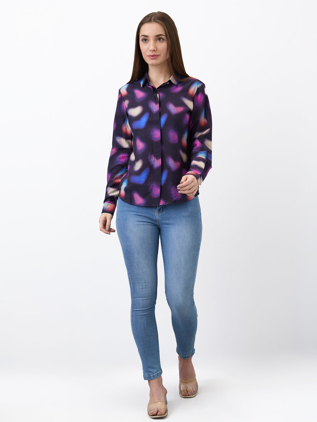 Spykar Black Regular Fit Printed Full Sleeve Shirt For Women