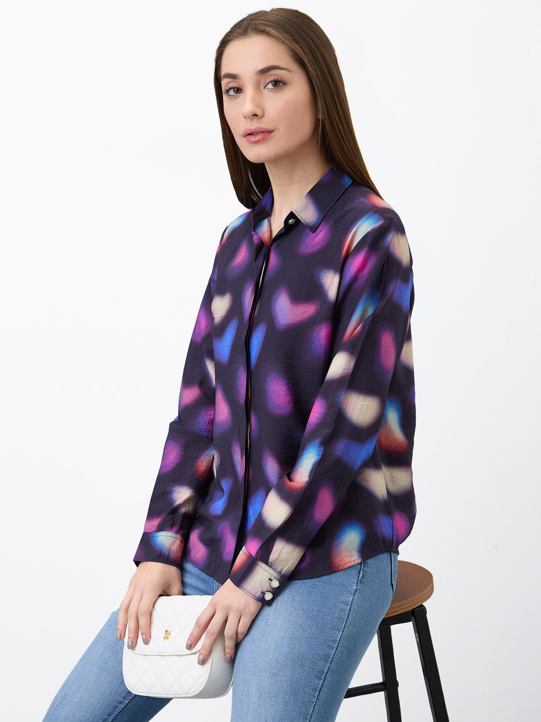 Spykar Black Regular Fit Printed Full Sleeve Shirt For Women