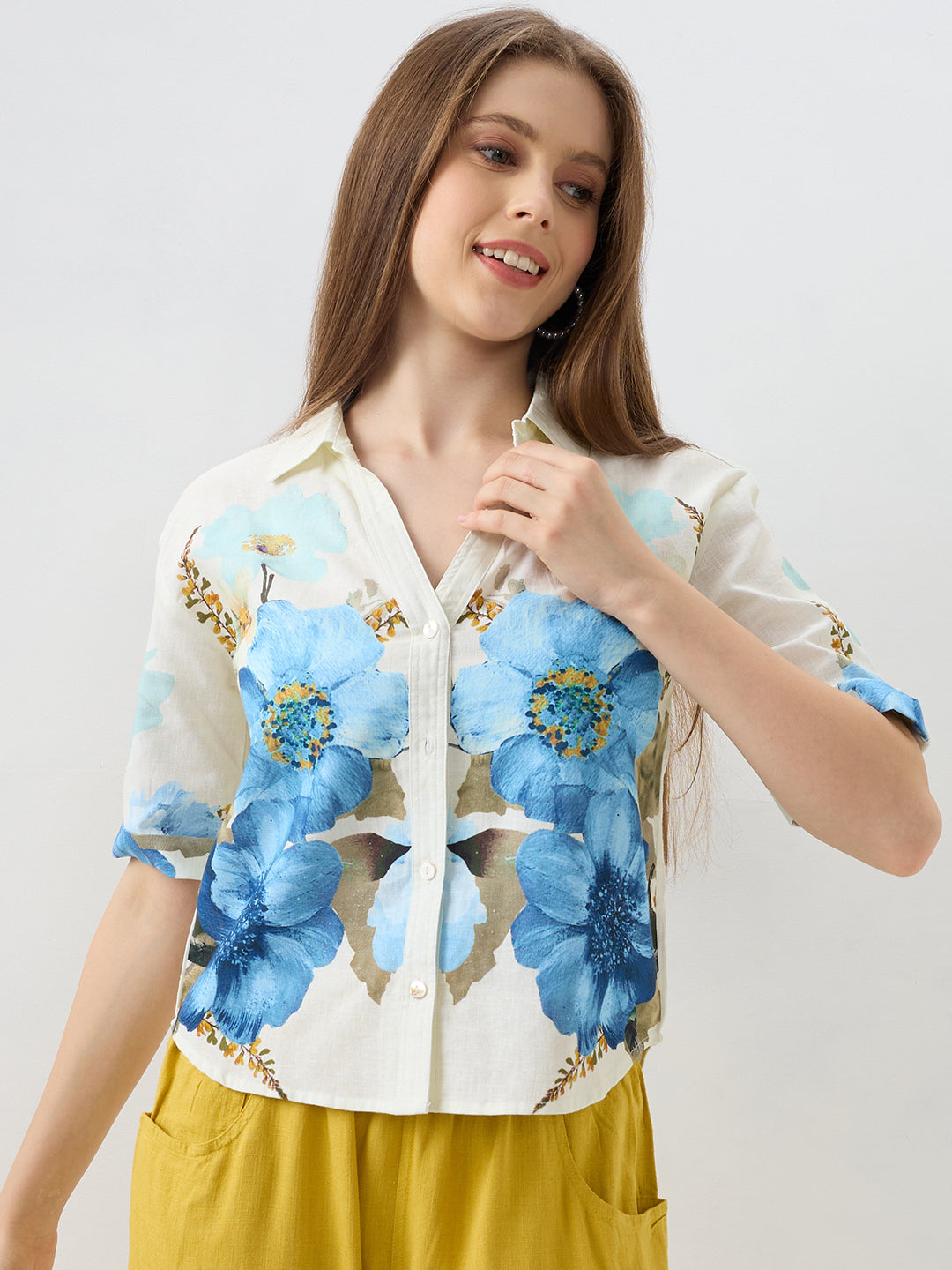 Spykar Ecru Relaxed Fit Shirts For Women
