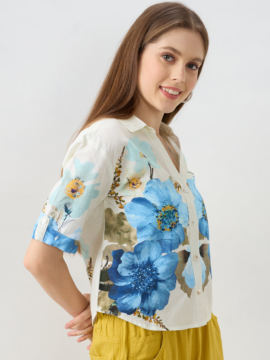 Spykar Ecru Relaxed Fit Shirts For Women