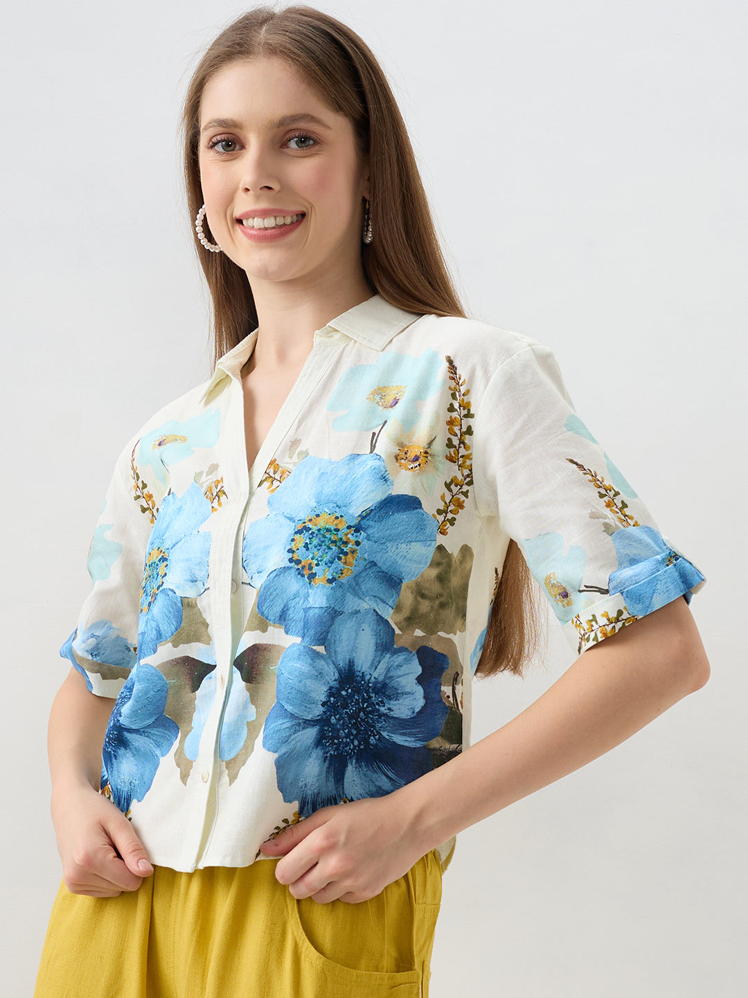 Spykar Ecru Relaxed Fit Shirts For Women