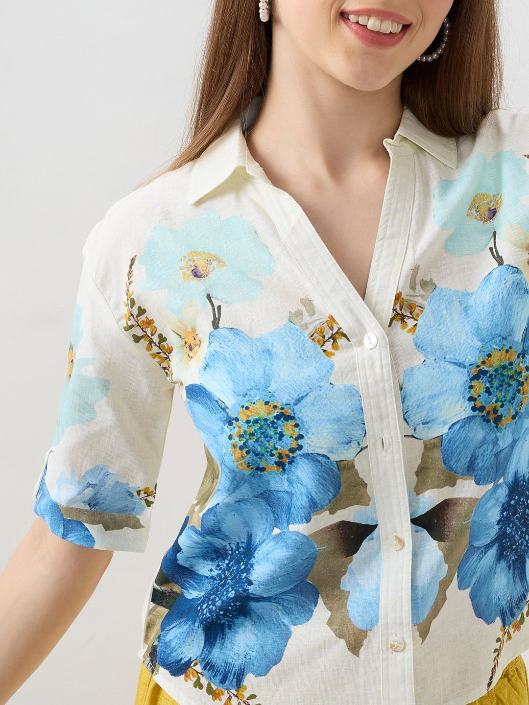 Spykar Ecru Relaxed Fit Shirts For Women