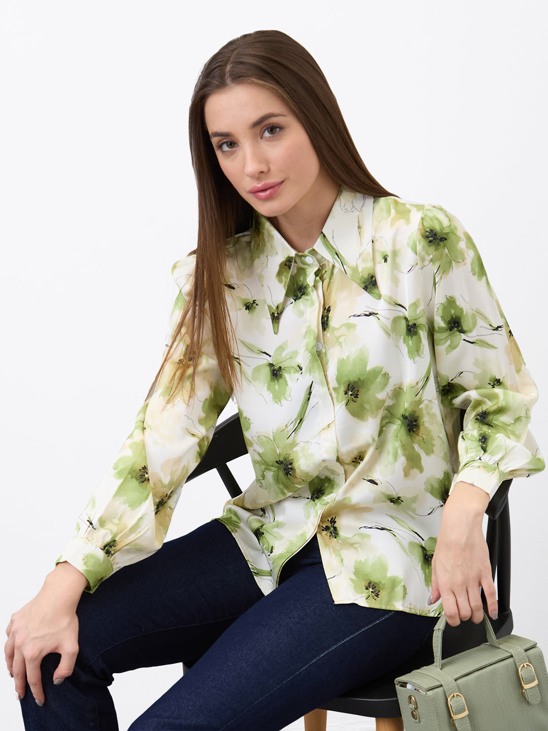 Spykar Green Regular Fit Printed Full Sleeve Shirt For Women