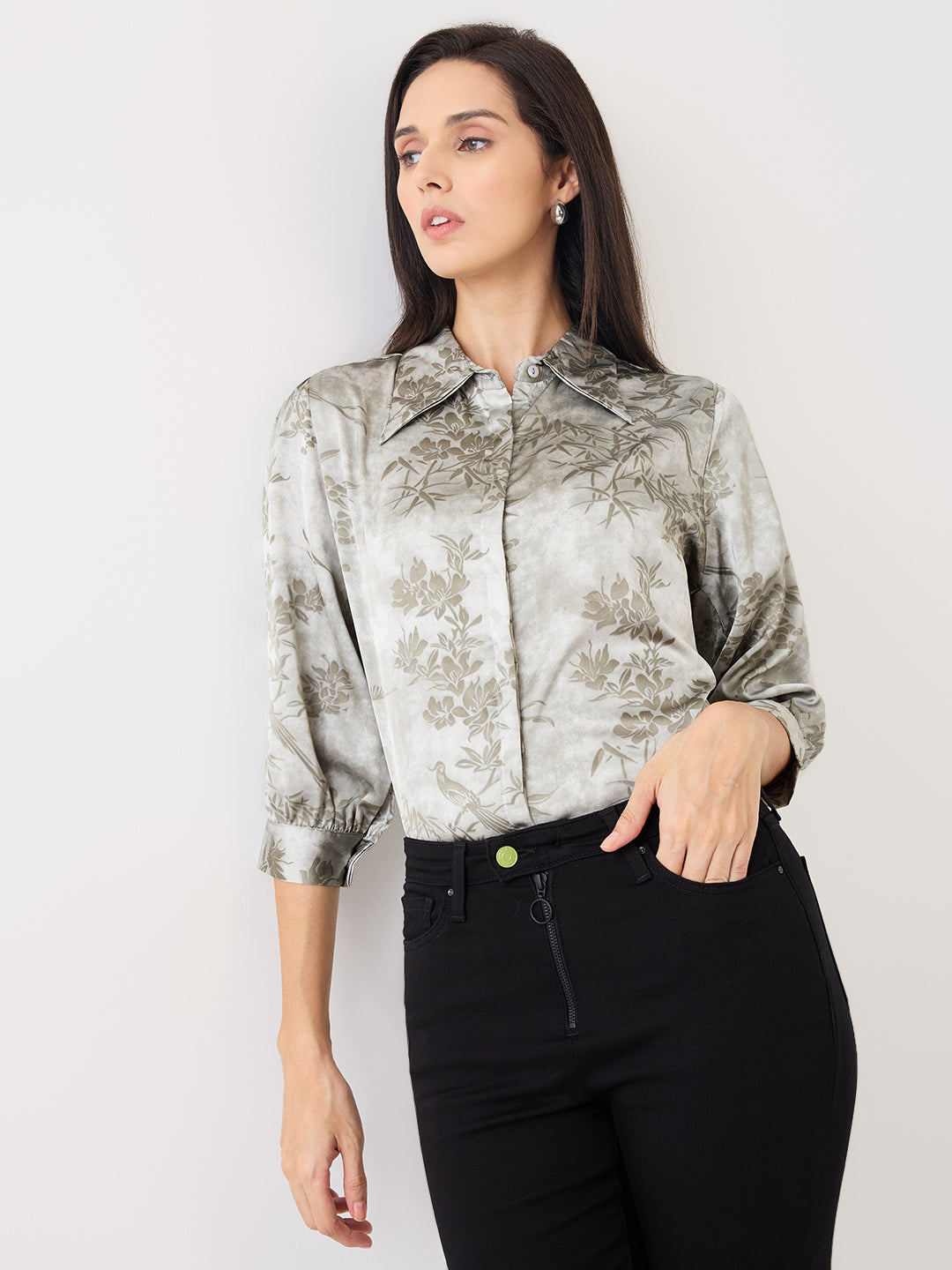 Spykar Gray Regular Fit Casual Shirt For Women