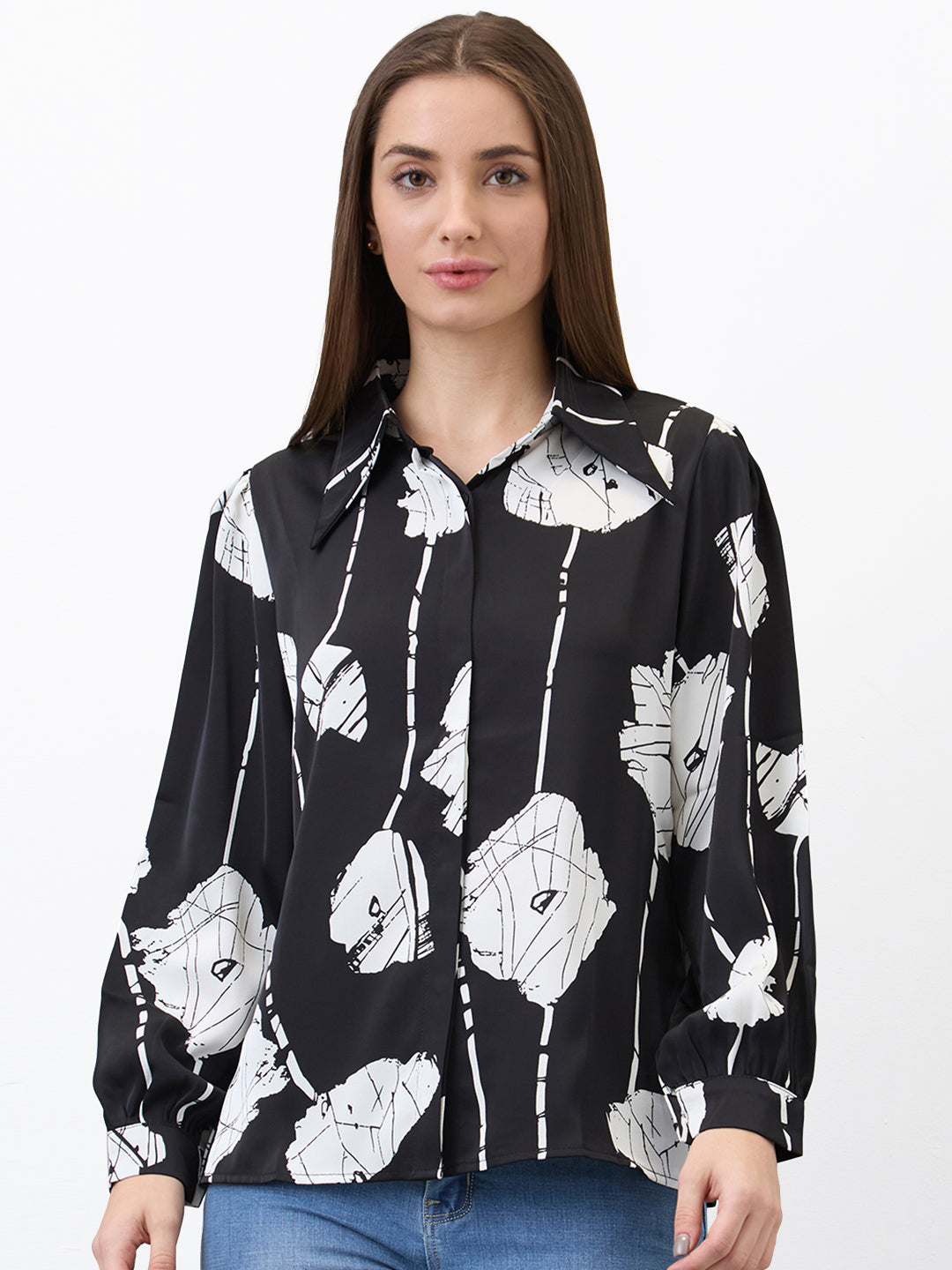 Spykar Black Regular Fit Printed Full Sleeve Shirt For Women