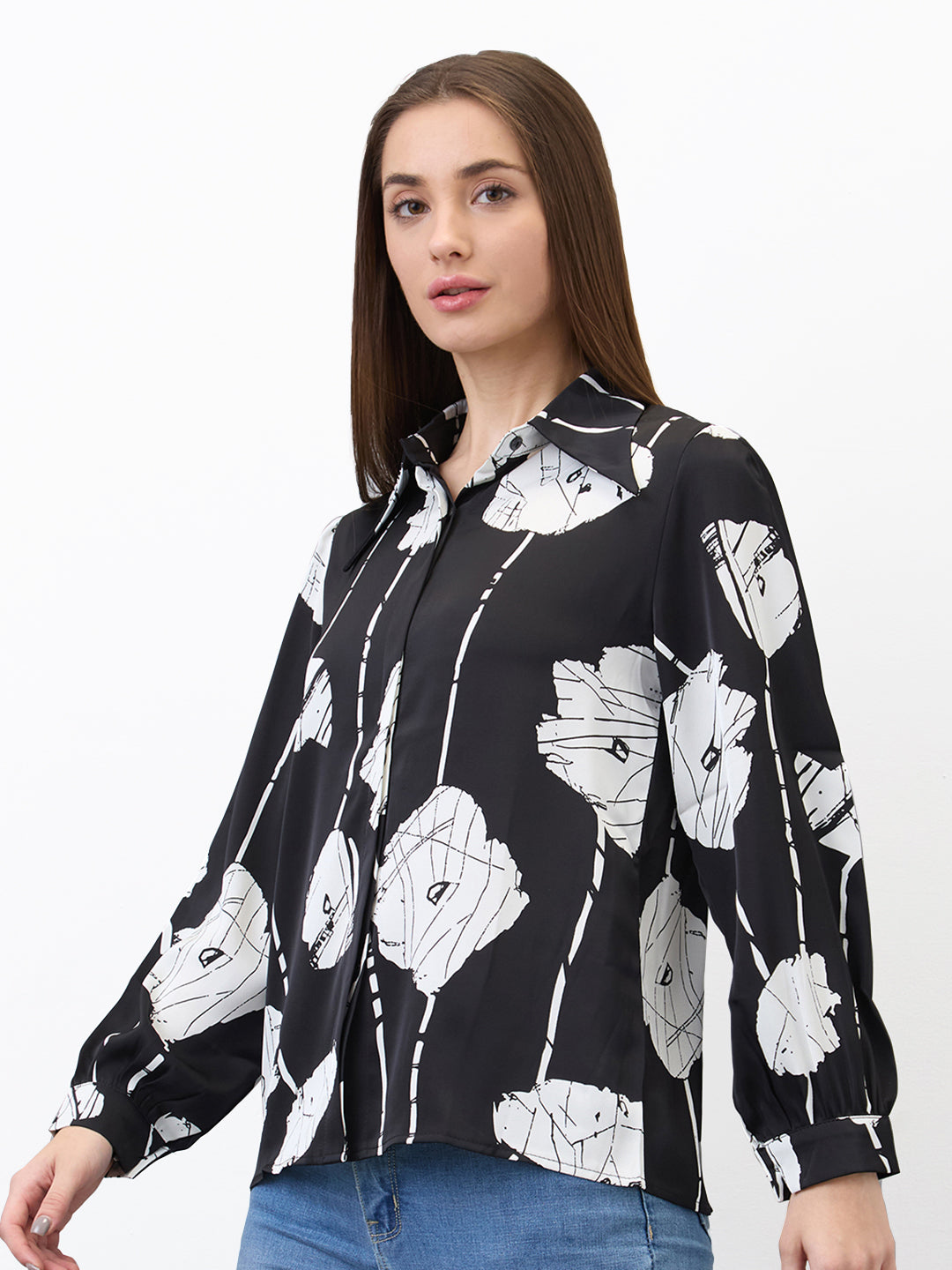 Spykar Black Regular Fit Printed Full Sleeve Shirt For Women