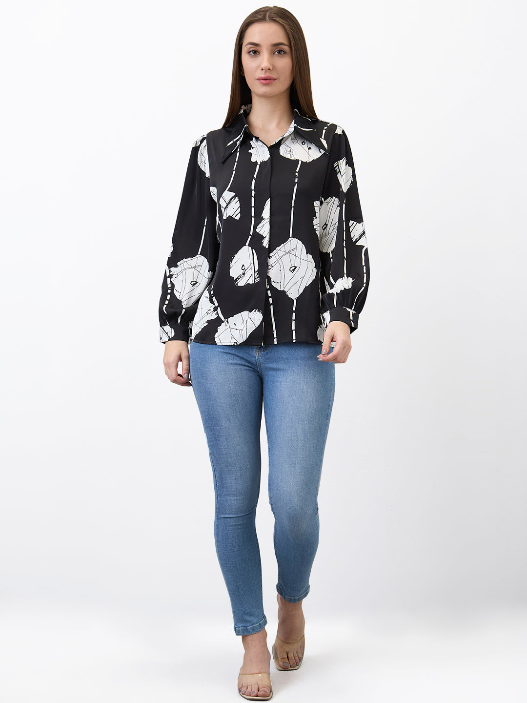 Spykar Black Regular Fit Printed Full Sleeve Shirt For Women