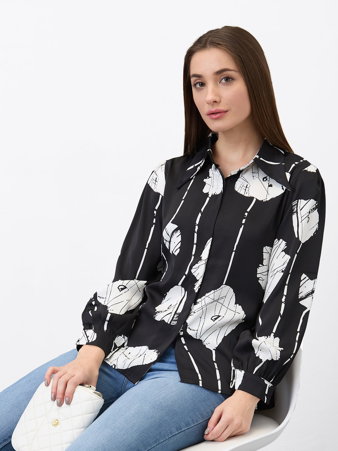 Spykar Black Regular Fit Printed Full Sleeve Shirt For Women