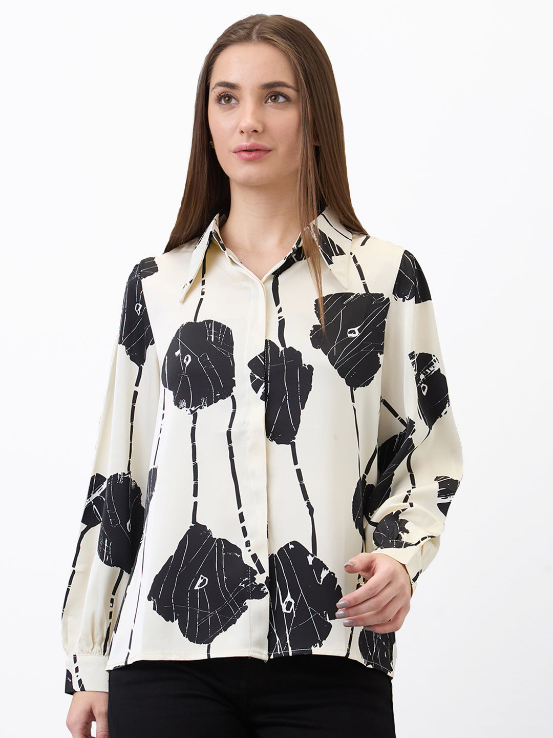 Spykar White Regular Fit Printed Full Sleeve Shirt For Women